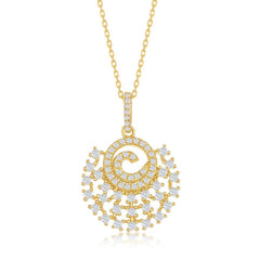 Sterling Silver Gold Plated Designed CZ Circle Pendant