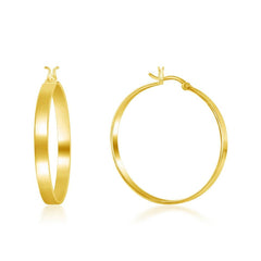 Sterling Silver Gold Plated Flat Hoop Earrings, 4 x 30 mm