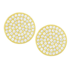 Sterling Silver Gold Plated Flat Micro Pave Stud Earrings