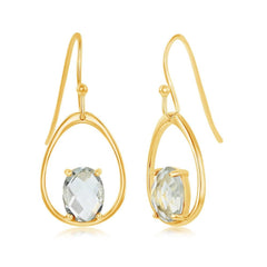 Sterling Silver Gold Plated Four Prong Green Amethyst Earrings