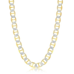 Sterling Silver Gold Plated Pave 8mm Flat Marina Bracelet, 9
