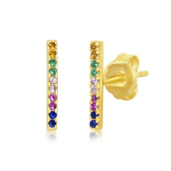 Sterling Silver Gold Plated Rainbow CZ Stud Earrings