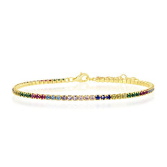 Sterling Silver Gold Plated Rainbow CZ Tennis Bracelet, 6.5