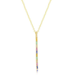 Sterling Silver Gold Plated Rainbow CZ Vertical Bar Necklace