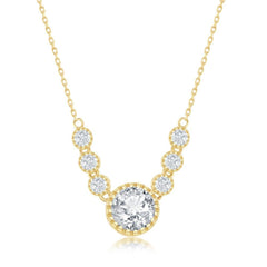 Sterling Silver Gold Plated Round Cubic Zirconia Necklace