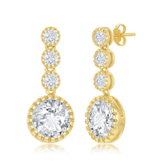 Sterling Silver Gold Plated Round CZ Dangling Earrings