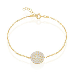 Sterling Silver Gold Plated Round CZ Disc Bracelet, 6