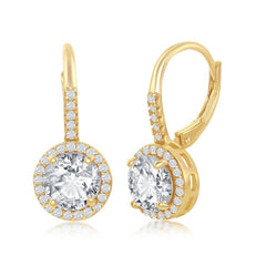 Sterling Silver Gold Plated Round CZ Halo Earrings
