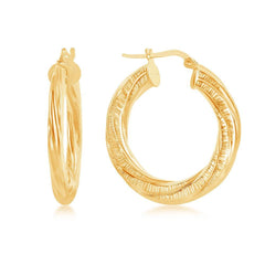 Sterling Silver Gold Plated Twisted Designed Hoop Earrings