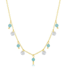 Sterling Silver GP Alternating Created Turquoise and CZ Necklace