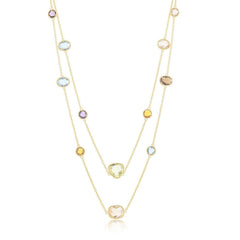 Sterling Silver GP Multi-Shaped Multi-Color CZ Long Necklace