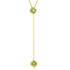 Sterling Silver GP Square Peridot with Long Hanging Chain Necklace