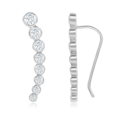Sterling Silver Graduating CZ Ear Climber Earrings