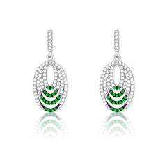 Sterling Silver Green CZ Micro Pave Oval Earrings