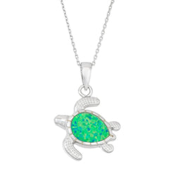 Sterling Silver Green Inlay Opal Turtle Pendant