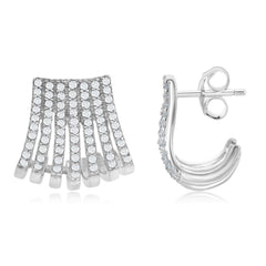 Sterling Silver Grey CZ Cuff with Post Earrings