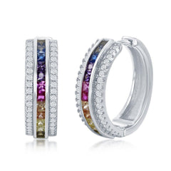 Sterling Silver Half Center CZ Hoop Earrings