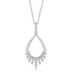 Sterling Silver Half CZ Pear-Shaped Pendant