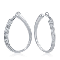 Sterling Silver Half Micro Pave J-Design Earrings
