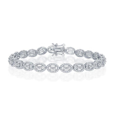 Sterling Silver Halo CZ Oval Linked Bracelet, 7.5