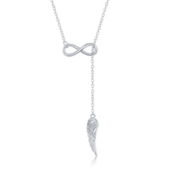 Sterling Silver Hanging Angel Wing Bolo Necklace