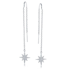 Sterling Silver Hanging Bar Threader CZ Earrings