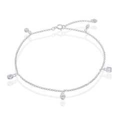 Sterling Silver Hanging Charms CZ Anklet