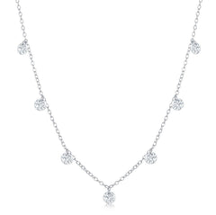 Sterling Silver Hanging Cubic Zirconia's Oval Chain Necklace