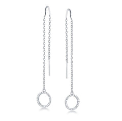 Sterling Silver Hanging Open CZ Circle Earrings