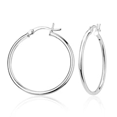 Sterling Silver High-Polished Hoop Earrings, 2 x 35 mm