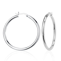 Sterling Silver High-Polished Hoop Earrings, 3 x 40 mm