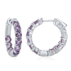 Sterling Silver Inside-Outside Amethyst Gemstone Hoop Earrings