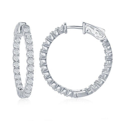 Sterling Silver Inside-Outside CZ Earrings, 3 x 30 mm