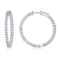 Sterling Silver Inside-Outside CZ Earrings, 3 x 35 mm