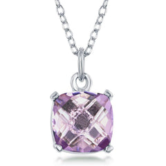 Sterling Silver 'June Birthstone' Square Pink Amethyst Necklace