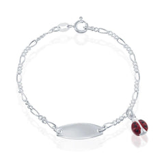 Sterling Silver Kid-ID Bracelet, Red Lady Bug Enamel Charm, 6.5