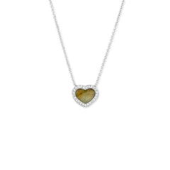 Sterling Silver Labradorite Heart CZ Pave Necklace