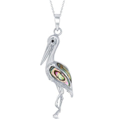 Sterling Silver Large Abalone Flamingo Pendant