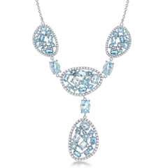 Sterling Silver Large Blue Topaz Y Design CZ Necklace