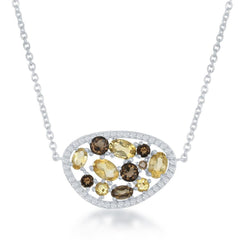 Sterling Silver Large Citrine and Smokey Topaz Necklace