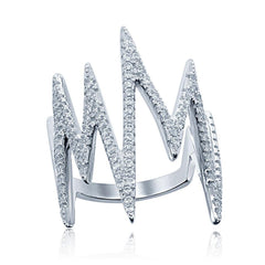 Sterling Silver Large Cubic Zirconia Heartbeat Ring, Size 6