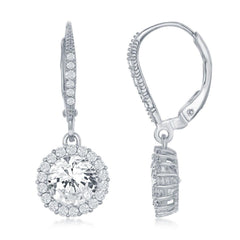 Sterling Silver Large CZ Dangling Earrings