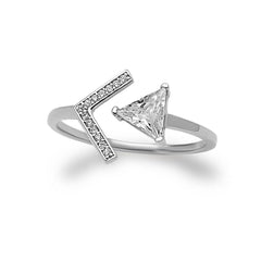 Sterling Silver Large CZ Triangle Open Arrow CZ Ring, Size 6