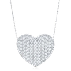 Sterling Silver Large Micro Pave Heart CZ Necklace