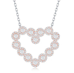 Sterling Silver Large Rose Gold Cubic Zirconia Heart Necklace
