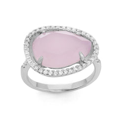 Sterling Silver Large Rose Quartz Teardrop with CZ Ring, Size 8