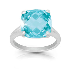 Sterling Silver Large Square Blue Topaz Gemstone Ring