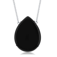 Sterling Silver Large Teardrop Black Onyx Necklace