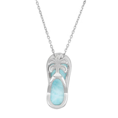 Sterling Silver Larimar Flip Flop with Small Palm Tree Detail Pendant
