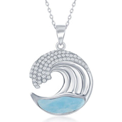 Sterling Silver Larimar Wave Design with CZ Pendant